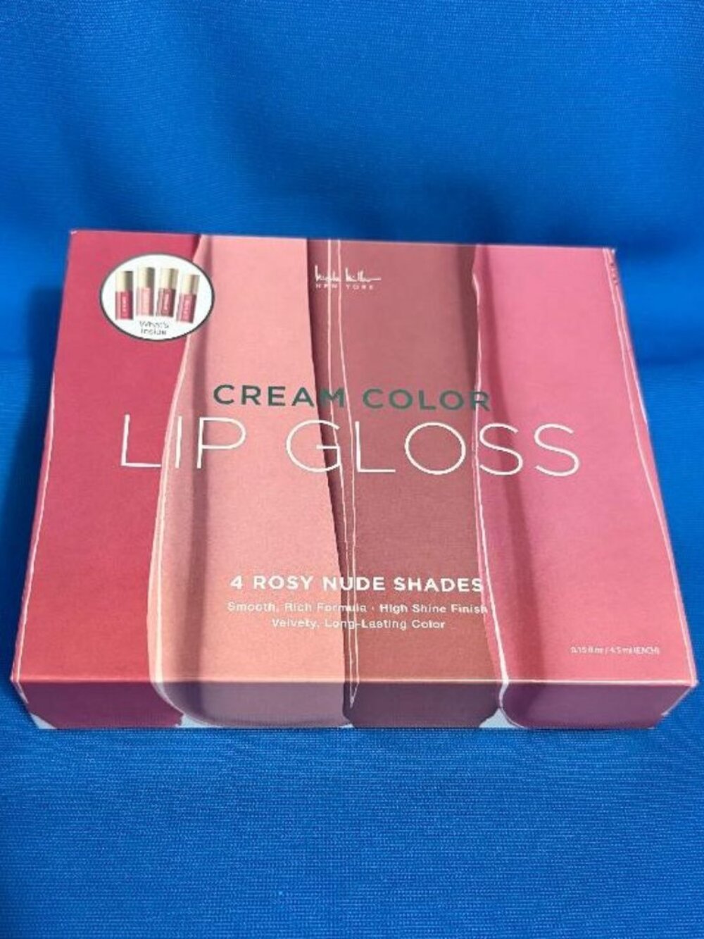 NICOLE MILLER NEW YORK 4 PACK ROSY NUDE HIGH SHINE SHADES CREAM COLOR LIP GLOSS